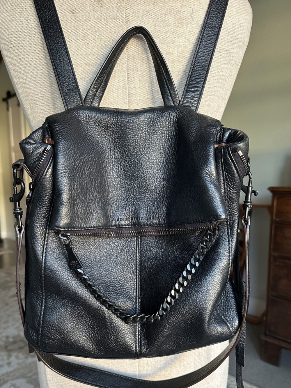 Aimee Kestenberg Black Leather Convertible Backpack Tote